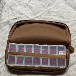 Brown Storage Organizer with Pink Accents